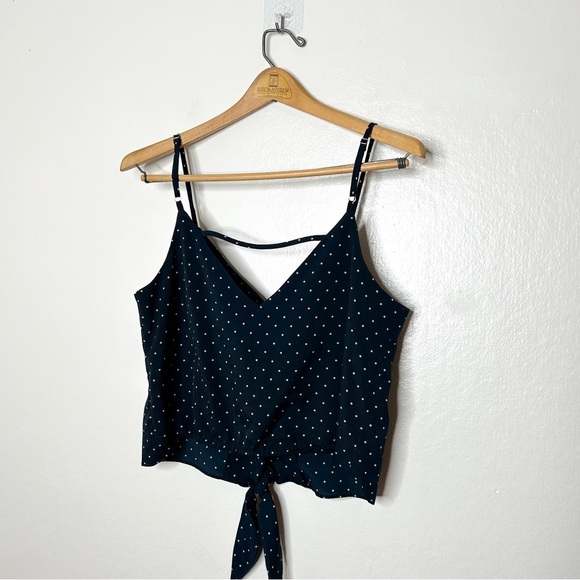 JOA Womens Sleeveless Tie Front Polka Dot Crop Tank Top Navy Blue Medium M - Picture 7 of 8